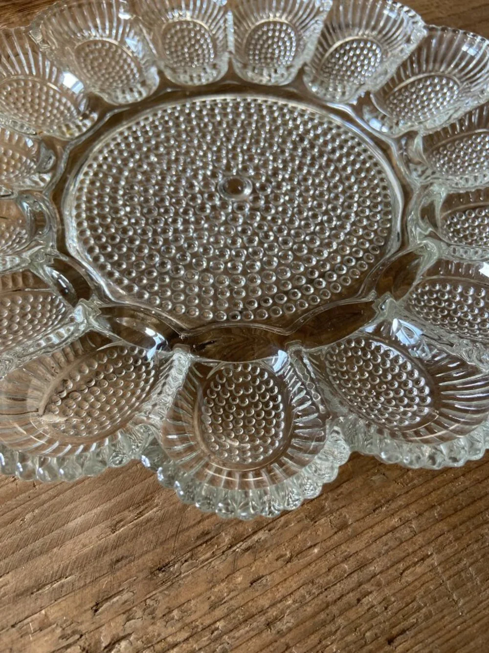 Vintage Indiana Glass Hobnail Deviled Egg Relish Plate Clear Glass 11.25